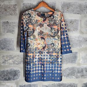 MELY New York sz S retro print stretch polyester shift dress